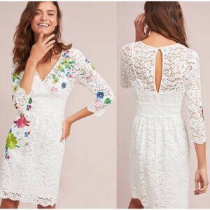 Tracy Reese x Anthropologie Womens Adeline Lace Mini Dress Size 14 White SP EXC